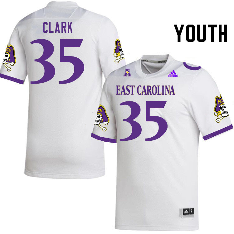 Youth #35 Javion Clark ECU Pirates College Football Jerseys Stitched Sale-White - Click Image to Close